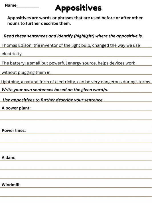 Appositives based on electricity