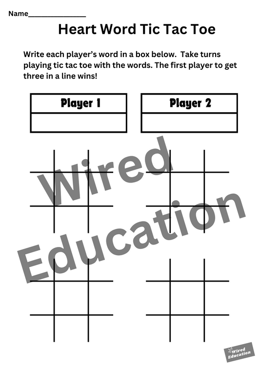 Heart Word Tic Tac Toe