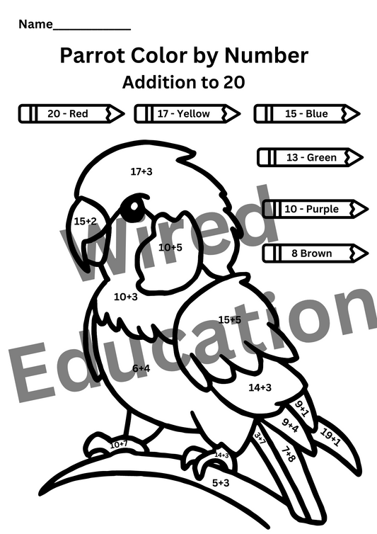 Parrot Colour by Number (add to 20)