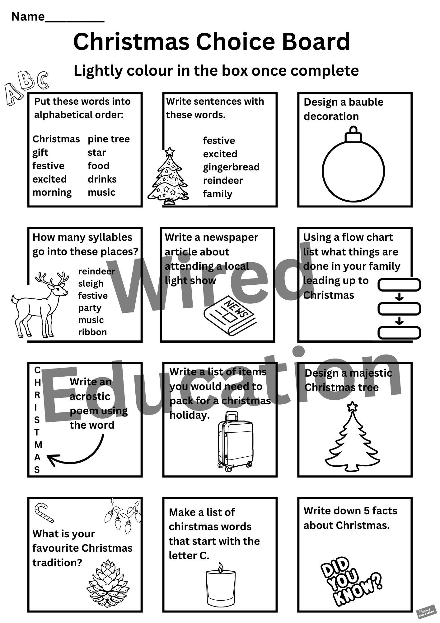 Christmas Choice Board