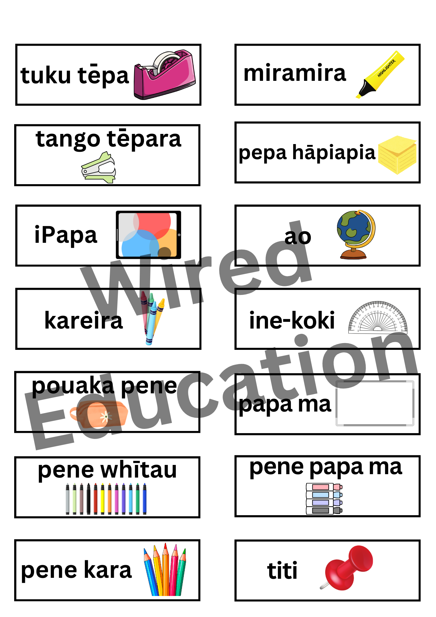 Maori Classroom labels