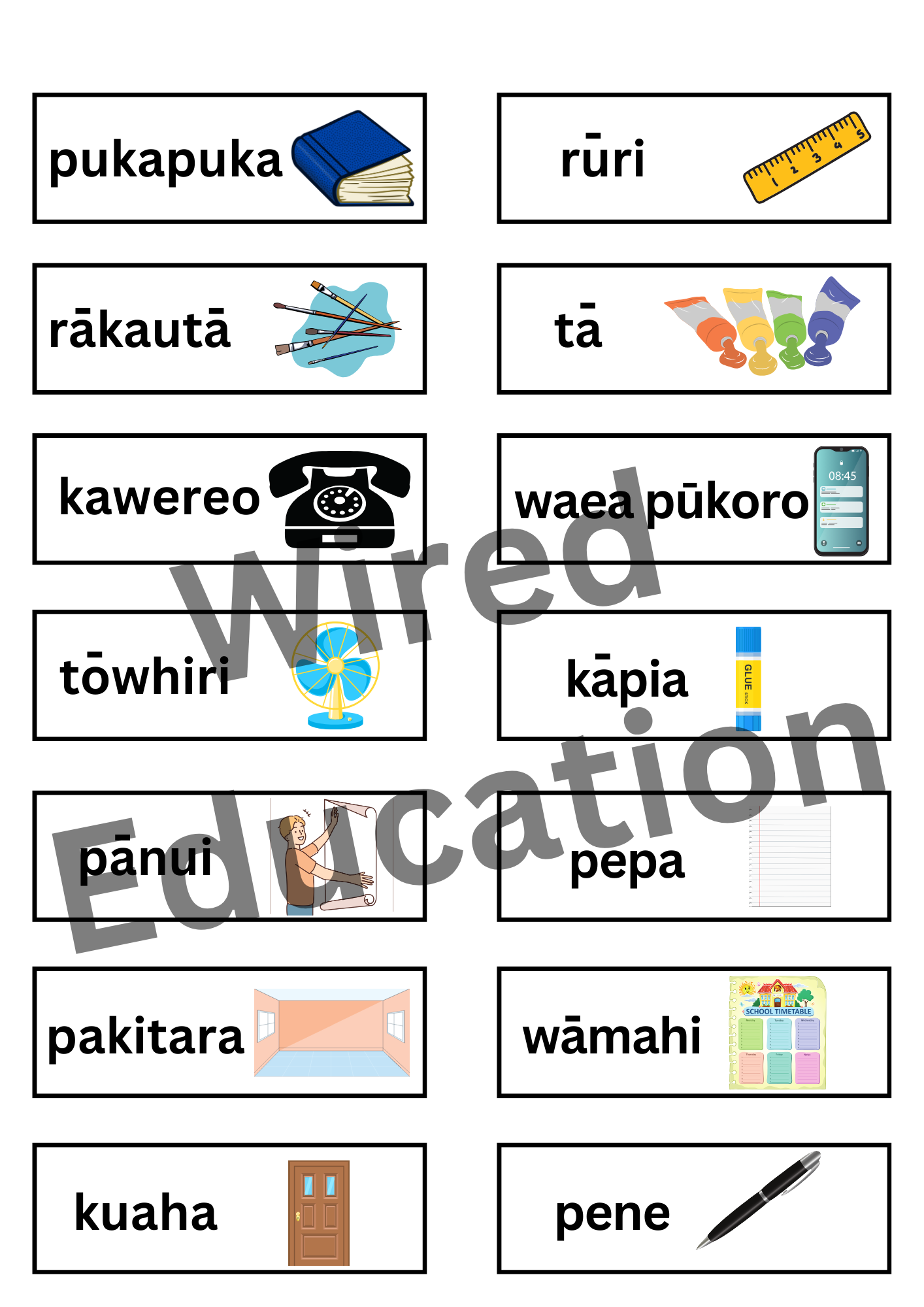 Maori Classroom labels